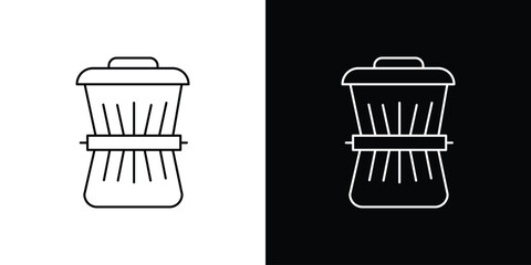 Trash Can Icon in Line Art Style Isolated on White and Black Backgrounds