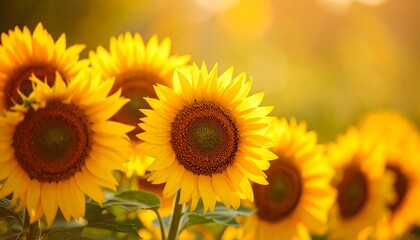 Obraz premium Sunny sunflower field at sunset