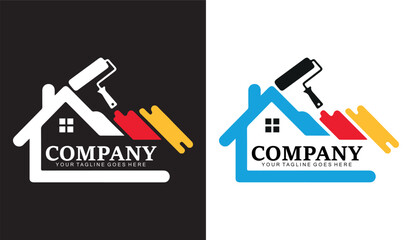 Creative House Painting Logo Design for Construction, Renovation, and Home Improvement Services