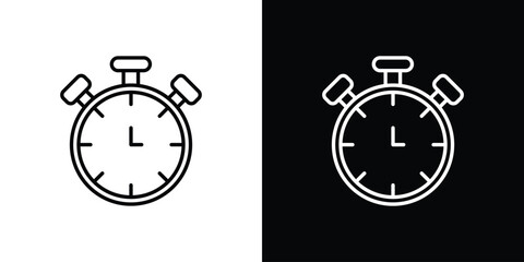 Stopwatch Icon in Line Art Style, Isolated on White and Black Backgrounds