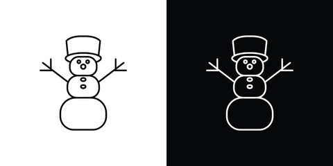 Line Art Snowman in Hat Isolated on White and Black Backgrounds