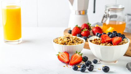 A nutritious and healthy start to the day with a bowl of granola and fresh fruit