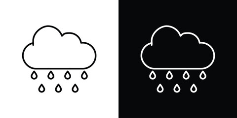 Rain Cloud Icon, Isolated on White and Black Background