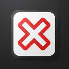 Obraz premium A prominent red 'X' mark centered within a white rounded square icon, set against a dark, textured background, symbolizing error, close, or cancel.
