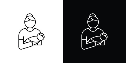 Mother Holding Baby Icon, Isolated on White and Black Backgrounds