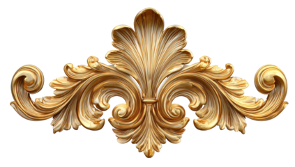 Ornate gold decorative trim.  A detailed, gold-colored,  ornate  decorative  trim,  featuring  foliage and scrollwork designs