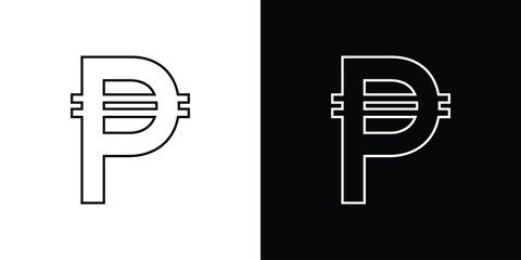 Philippine Peso Symbol Icon, Isolated on White Background and Black Background
