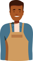 Portrait of a young barista wearing apron and blue shirt, smiling