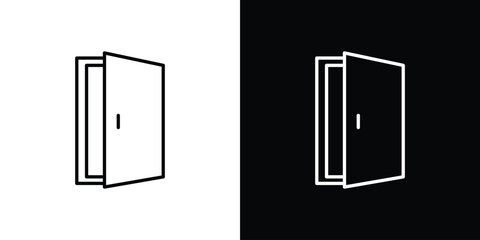 Open Door Icon in Line Art Style isolated on white and black background