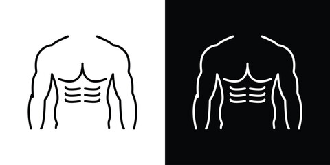 Male Torso Icon in Line Art with White and Black Backgrounds