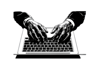 Hands typing on a laptop, graphic art style