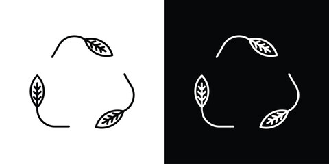 Leaf Recycle Symbol in Line Art with White and Black Backgrounds