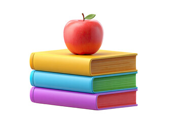 Stack of colorful books with a red apple on top