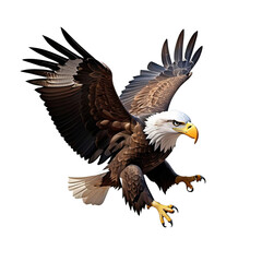 Obraz premium Majestic eagle soaring through the sky with outstretched wings, showcasing strength and grace above a vast landscape at dawn