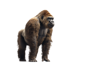 Fierce gorilla standing tall isolated on transparent background
