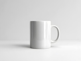 Obraz premium Minimal white ceramic mug mockup on plain background, blank coffee cup template for branding, product design, logo presentation and advertising.