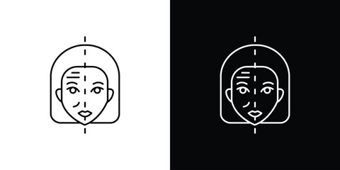 Woman's Face Icon with Lines, Isolated on White Background