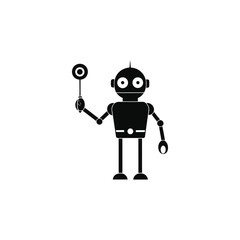 Silhouette illustration of a robot holding a tool, representing automation, artificial intelligence, and technological innovation