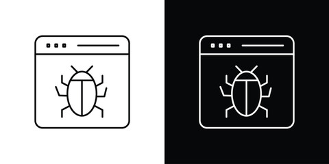 Bug Icon in Browser Window Isolated on White and Black Backgrounds