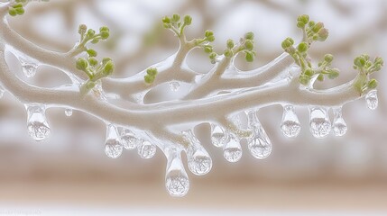 Spring Drops Enhance the Beauty of Icy Branches in a Tranquil Nature Setting