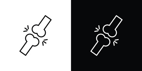 Broken Bone Icon in Line Art with White and Black Backgrounds