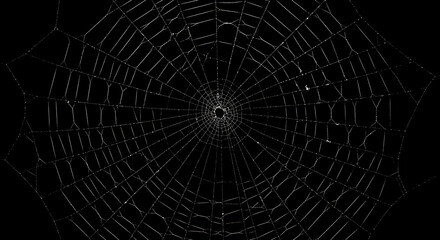 Obraz premium Intricate circular spiderweb pattern on black background