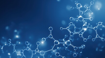 Abstract science and technology concept with molecular structures on blue background, futuristic research and innovation in chemistry or nanotechnology
