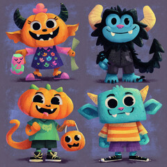 Colorful Cartoon Halloween Background with Playful Shapes