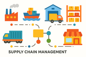Naklejka premium Supply chain management flat icon set. logistics, warehouse, shipping icons collection