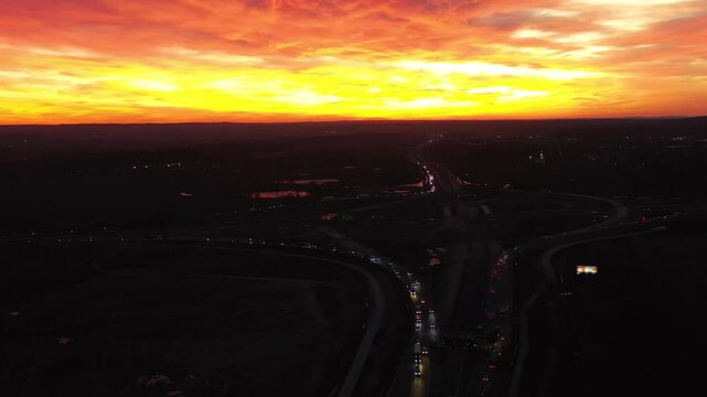 Gdansk South junction on the new Tricity metropolitan ring road at sunset. Poland