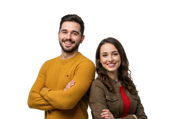 Smiling man and woman posed together isolated on transparent background