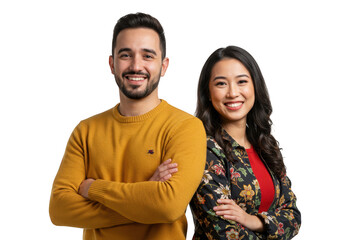 Obraz premium Smiling man and woman posing together isolated on transparent background
