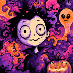 Colorful Cartoon Halloween Background with Playful Shapes
