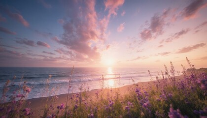 Wonderful autumn landscape. Nature in lilac tones.