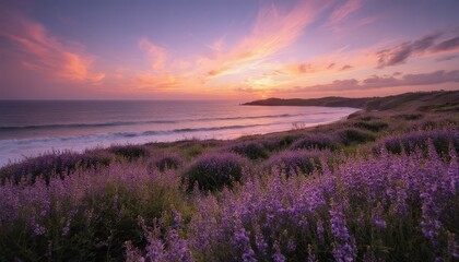 Wonderful autumn landscape. Nature in lilac tones.