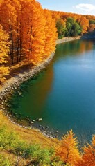 Wonderful autumn landscape. Nature in orange tones.