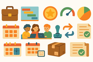 Business and productivity flat icon set. workflow, management icons flat collection