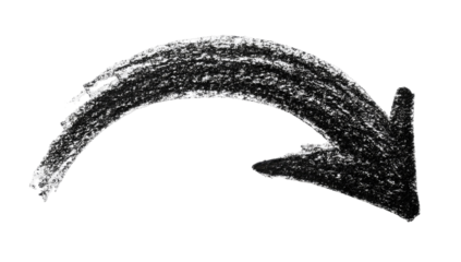 Hand-drawn, textured arrow curving to the right