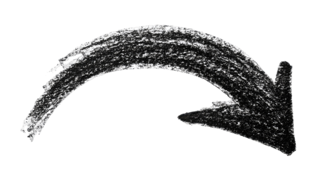 Hand-drawn, textured arrow curving to the right