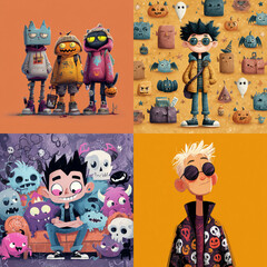 Colorful Cartoon Halloween Background with Playful Shapes