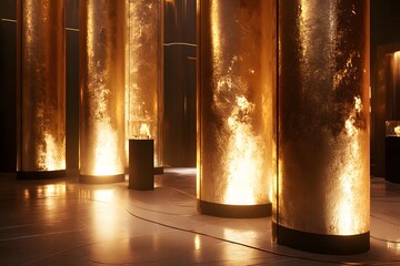 Elegant Stage Columns Tall glowing gold columns framing the scene with soft spotlight accents
