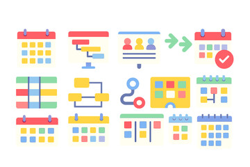 Business, management filled icon set. workflow, productivity icons collection