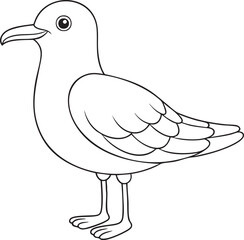 Simple gull line art illustration in black and white designed for kids coloring and educational materials with clean outline