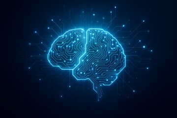 A glowing abstract AI brain composed of digital neural connections, symbolizing innovation, robotics, and machine learning.