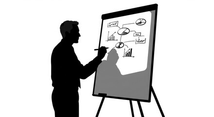 Businessman Presenting a Business Plan on a Flip Chart.
