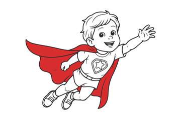 Cartoon superhero boy in flight with red cape