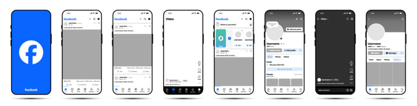 Facebook post & story mockup social media template, Facebook page & profile frame UI interface on iPhone, Facebook social network mockup smartphone app
