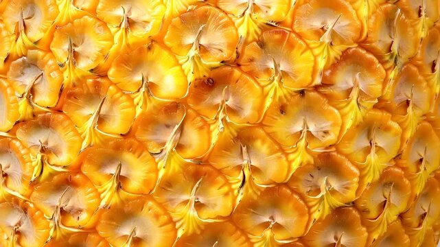 Macro closeup pineapple surface pattern. A closeup view of a pineapples interior, showcasing its vibrant yellow and orange hues.