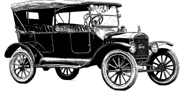 Vintage black and white car illustration