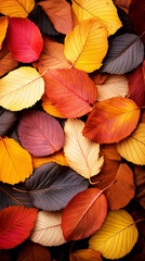Colorful autumn leaves in shades of red, orange, and brown. Concept of fall, seasonal textures.
